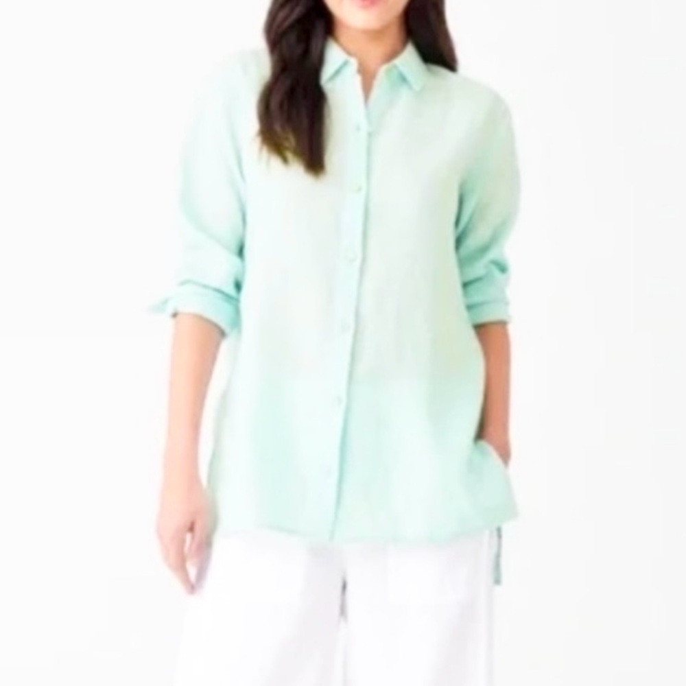 EILEEN FISHER Handkerchief Linen Classic Collar Shirt